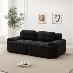 Boneless Modular Sofa, Modern Sofa For Living Room With Low Seat, Comfy Corduroy Cloud Sofa, Loveseat Small Sofa, Sofa Bed, Black