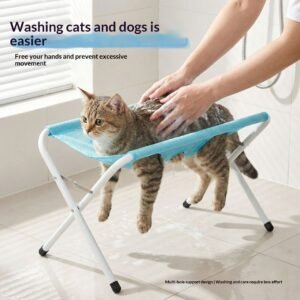 Foldable Pet Bathing Stand with Hammock - Adjustable Cat Dog Grooming Tub Support Frame Non-Slip Bathing Helper for Small Medium Animals