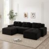 Cloud Modular Sofa Boneless U-Shaped Sofa, Modular Sofa With Ottoman, Modular Cloud Sofa, 3 Seater Corduroy Cloud Sofa For Living Room, Assembly-Free Sofa, Black