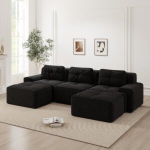 Cloud Modular Sofa Boneless U-Shaped Sofa, Modular Sofa With Ottoman, Modular Cloud Sofa, 3 Seater Corduroy Cloud Sofa For Living Room, Assembly-Free Sofa, Black